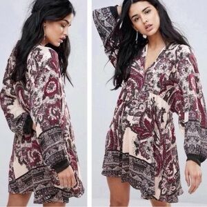 Free People Say You Love Me Paisley Mini Dress in a burgundy and ivory Size XS